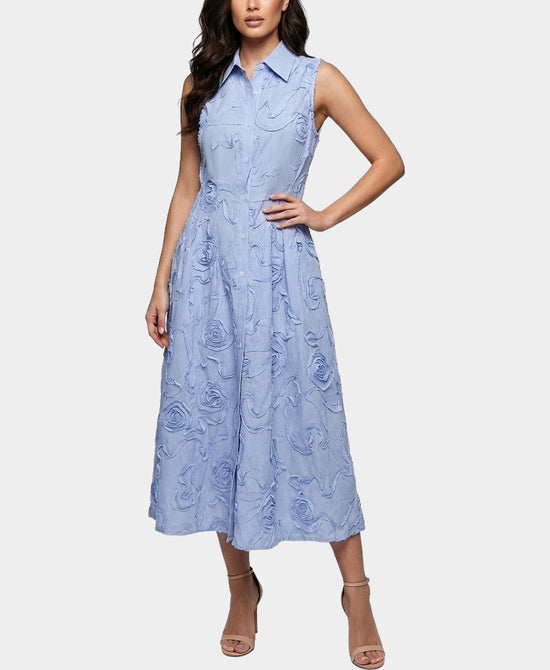 Stripe Midi Dress w/ Textured Flowers view 1