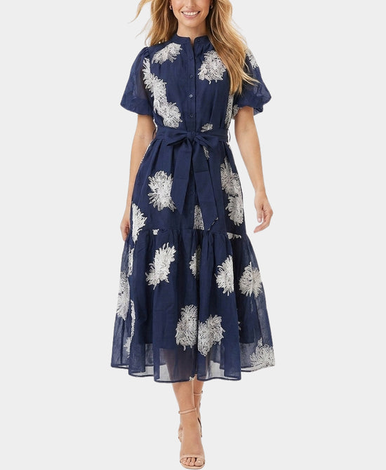 
Embroidered Midi Dress in NAVY/WHITE view 1