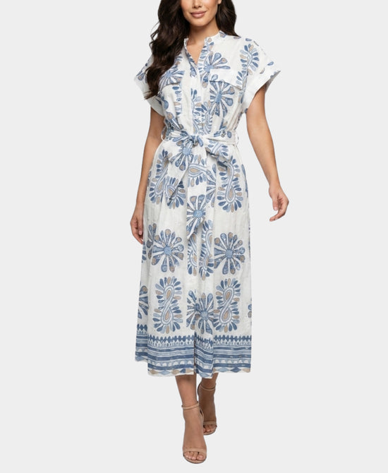 
Eyelet Midi Dress in WHITE/BLUE view 1