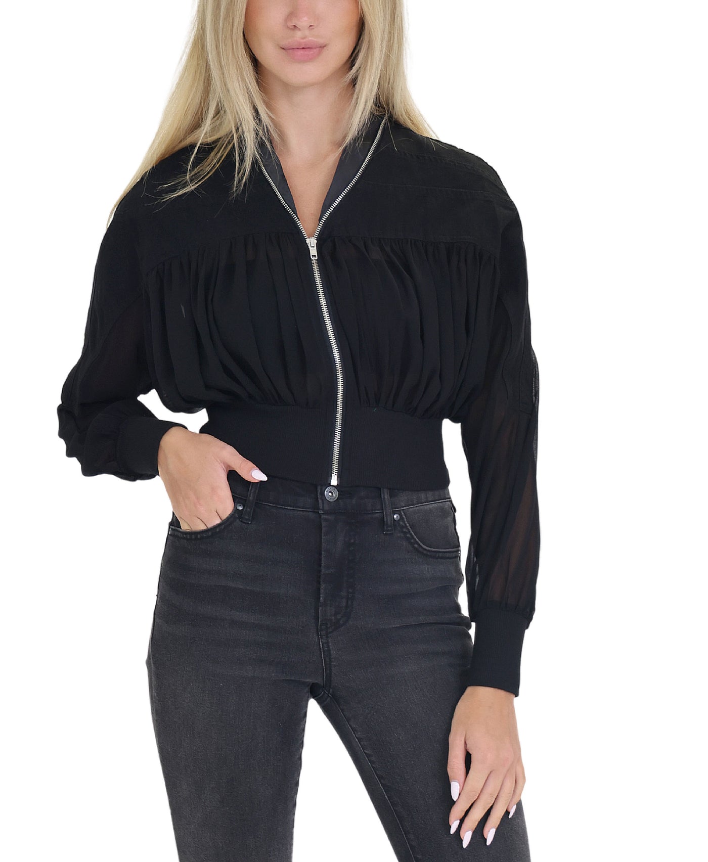Chiffon Jacket w/ Denim Trim view 1