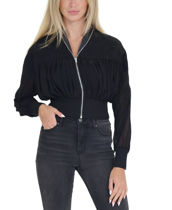 Chiffon Jacket w/ Denim Trim view 