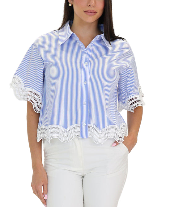 Striped Top w/ Lace Trim view 