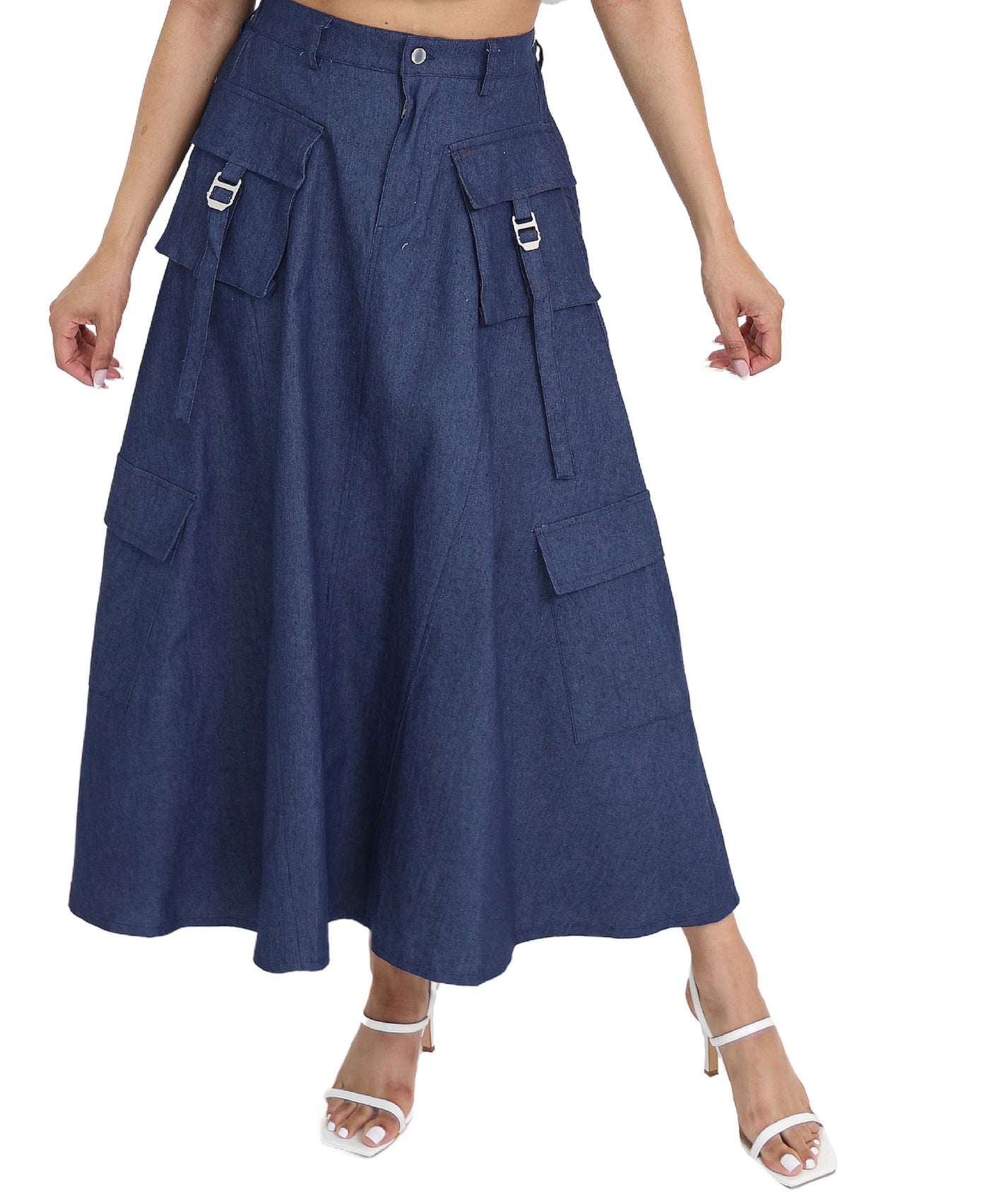 Denim Midi Skirt w/ Pockets view 1