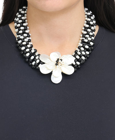 Mother of Pearl Flower Beaded Necklace image 1