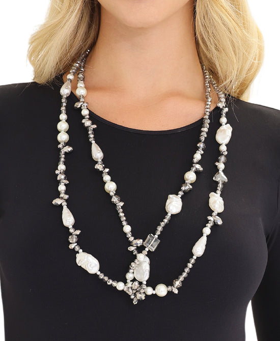 Long Faux Pearl Beaded Necklace view 