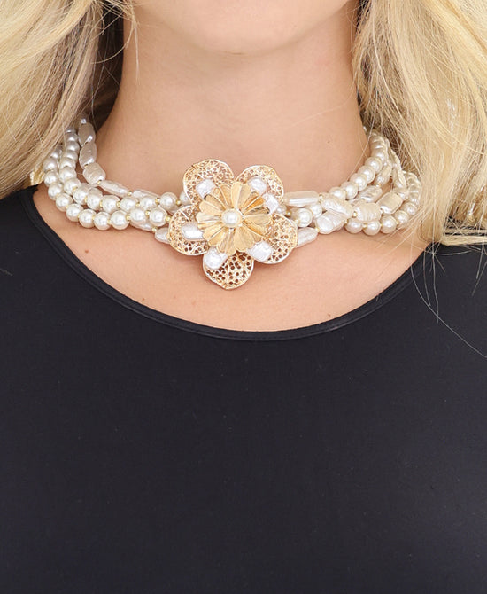 Faux Pearl Flower Necklace view 