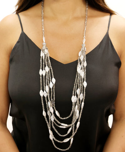 Long Multi- Strand Beaded & Faux Pearl Necklace image 1