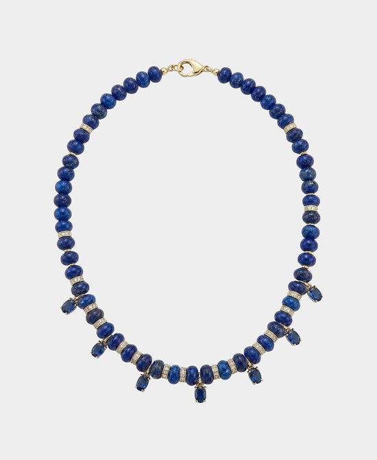 
Natural Stone Beaded Necklace in NAVY/GOLD view 2
