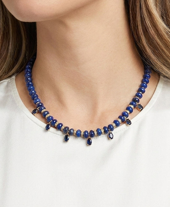 
Natural Stone Beaded Necklace in NAVY/GOLD view 1