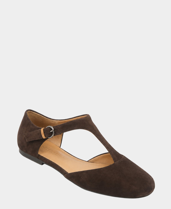 
Suede T-Strap Flat in CHOCOLATE view 1