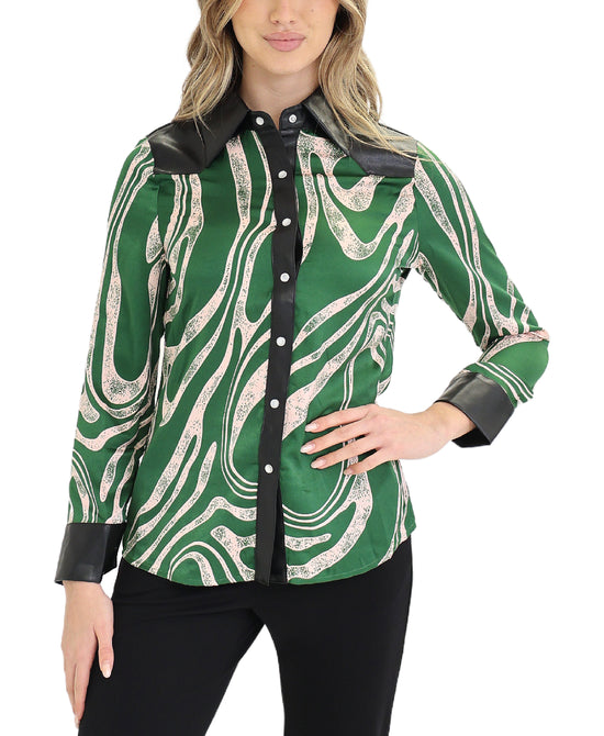 Blouse w/ Faux Leather Trim view 