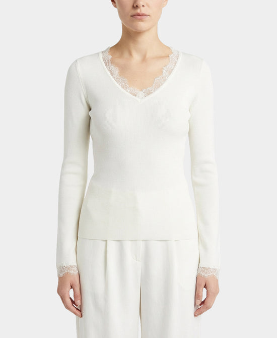 Knit Top w/ Lace Trim view 1