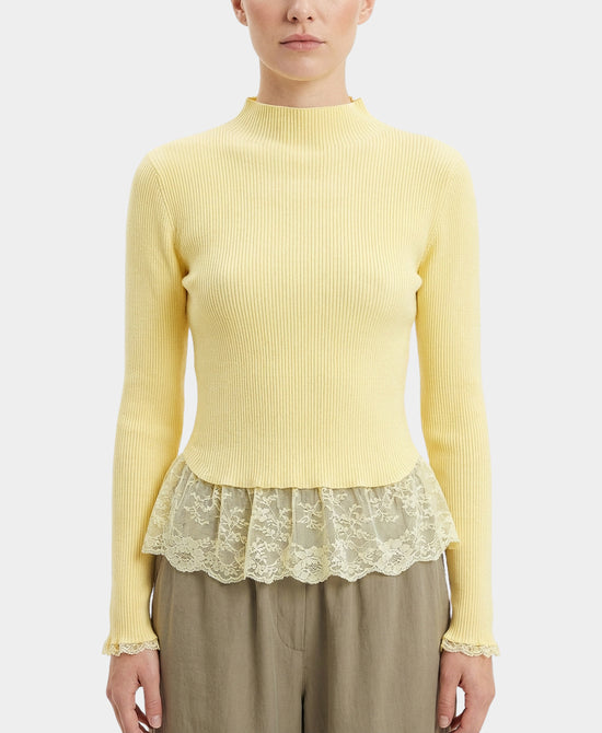 Knit Ribbed Sweater w/ Lace Peplum view 1