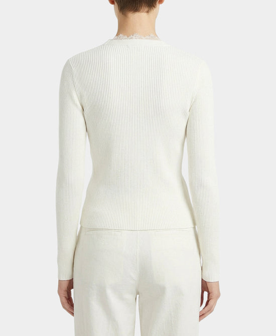 Knit Ribbed Cardigan w/ Lace Trim view 2