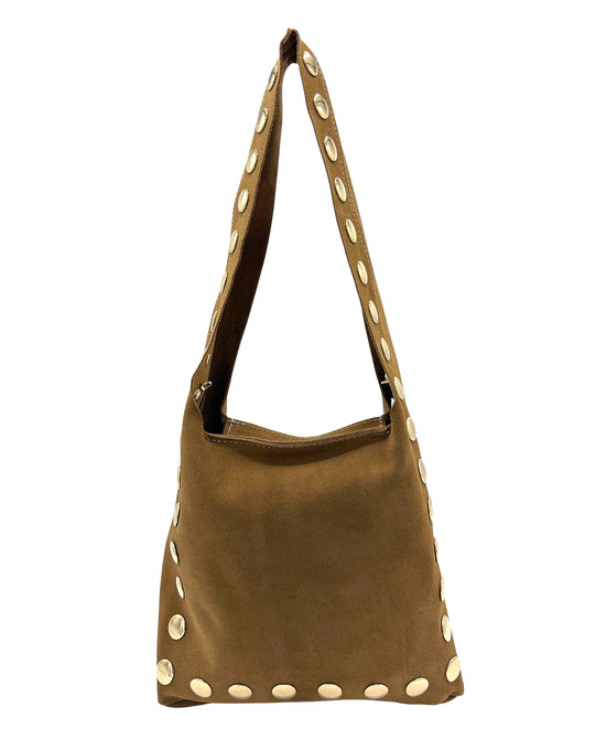 Suede Studded Shoulder Bag view 