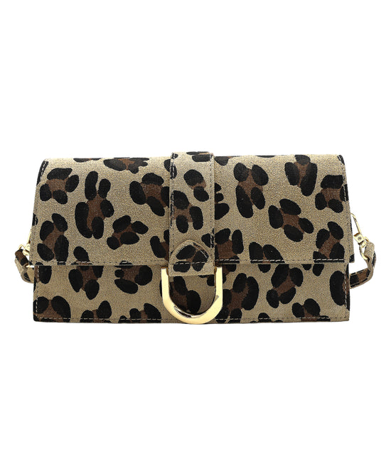 Leather Leopard Print Shoulder Bag view 