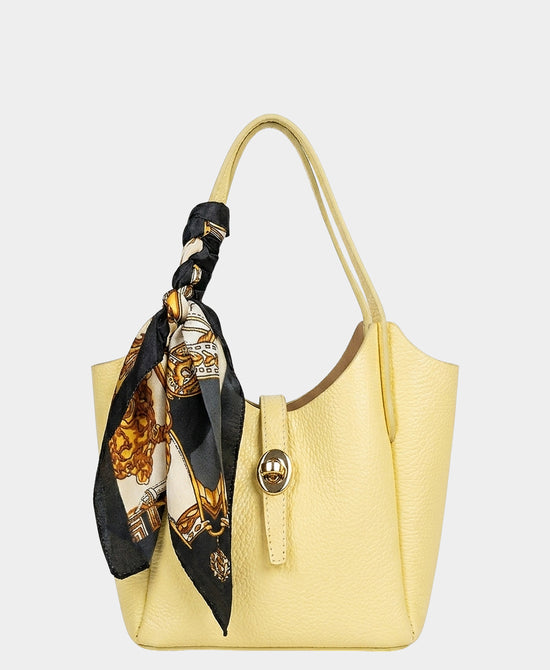 
Leather Handbag w/ Scarf Detail in BUTTER YELLOW view 1
