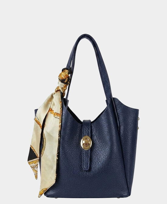
Leather Handbag w/ Scarf Detail in NAVY view 1