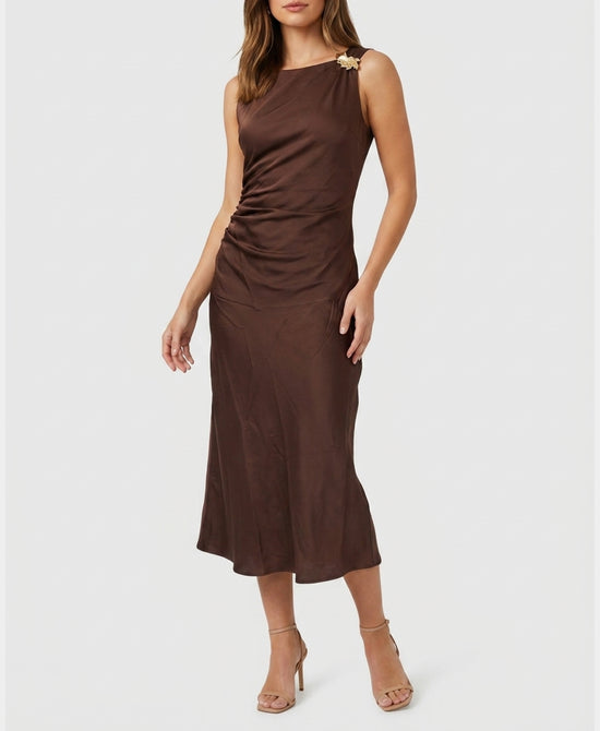 
Midi Dress w/ Gold Hardware Detail in BROWN view 1