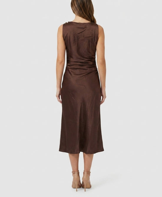 
Midi Dress w/ Gold Hardware Detail in BROWN view 2