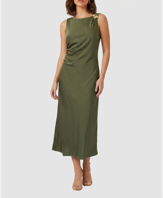 
Midi Dress w/ Gold Hardware Detail in OLIVE view 1
