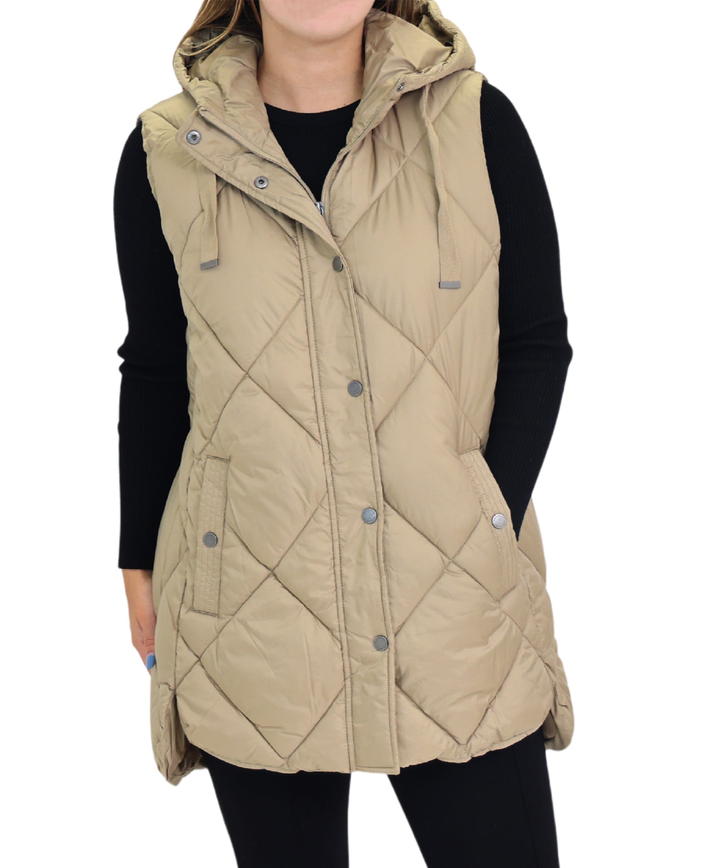 Hooded Quilted Long Puffer Vest view 1