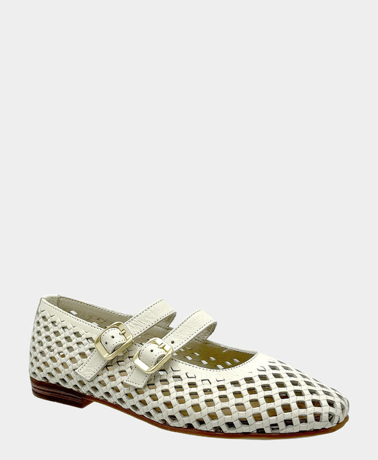 
Leather Perforated Mary Jane Flat in MARSHMALLOW view 1
