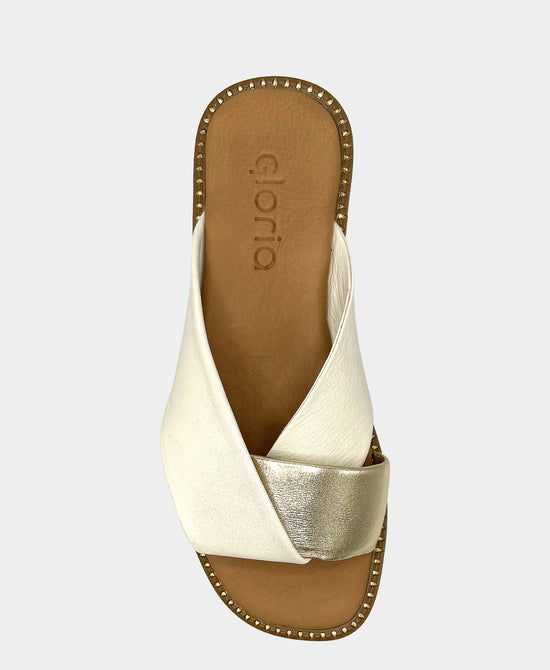 
Leather Interlock Metallic Sandal in MARSHMALLOW/GOLD view 2
