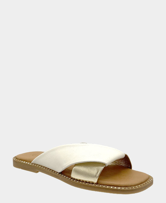
Leather Interlock Metallic Sandal in MARSHMALLOW/GOLD view 1