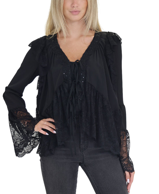 Lace Trim Blouse w/ Front Ties view 
