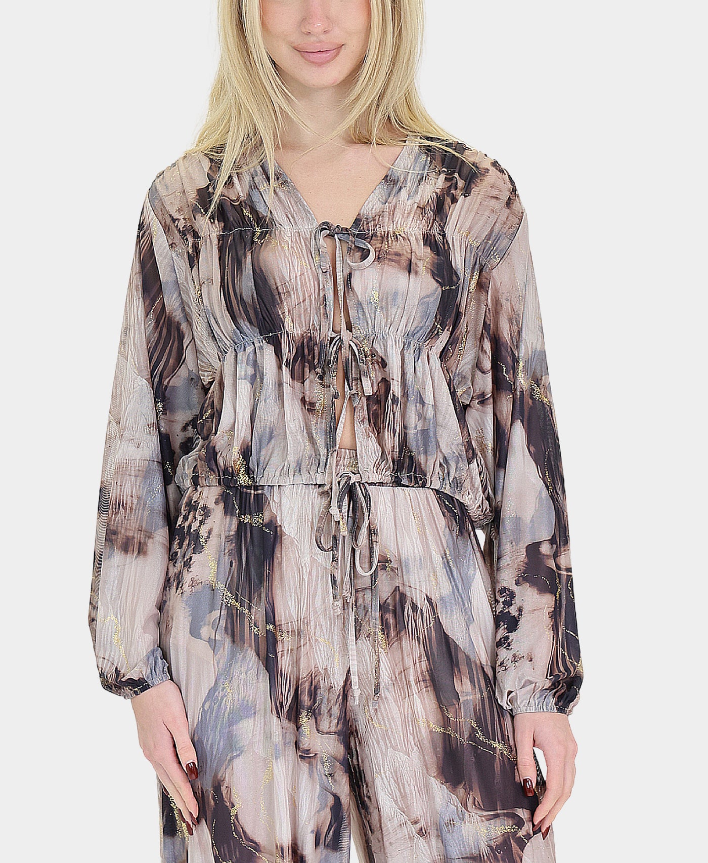 Printed Top w/ Front Ties view 1