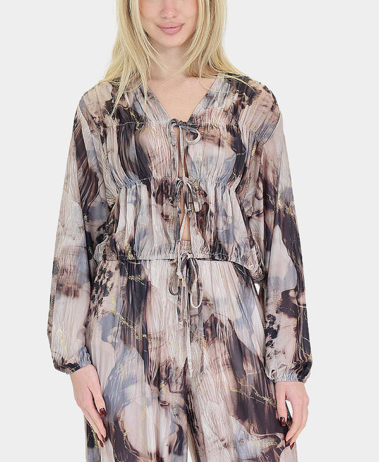 Printed Top w/ Front Ties view 