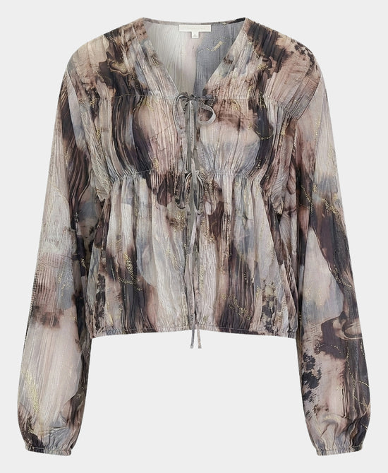 Printed Top w/ Front Ties view 