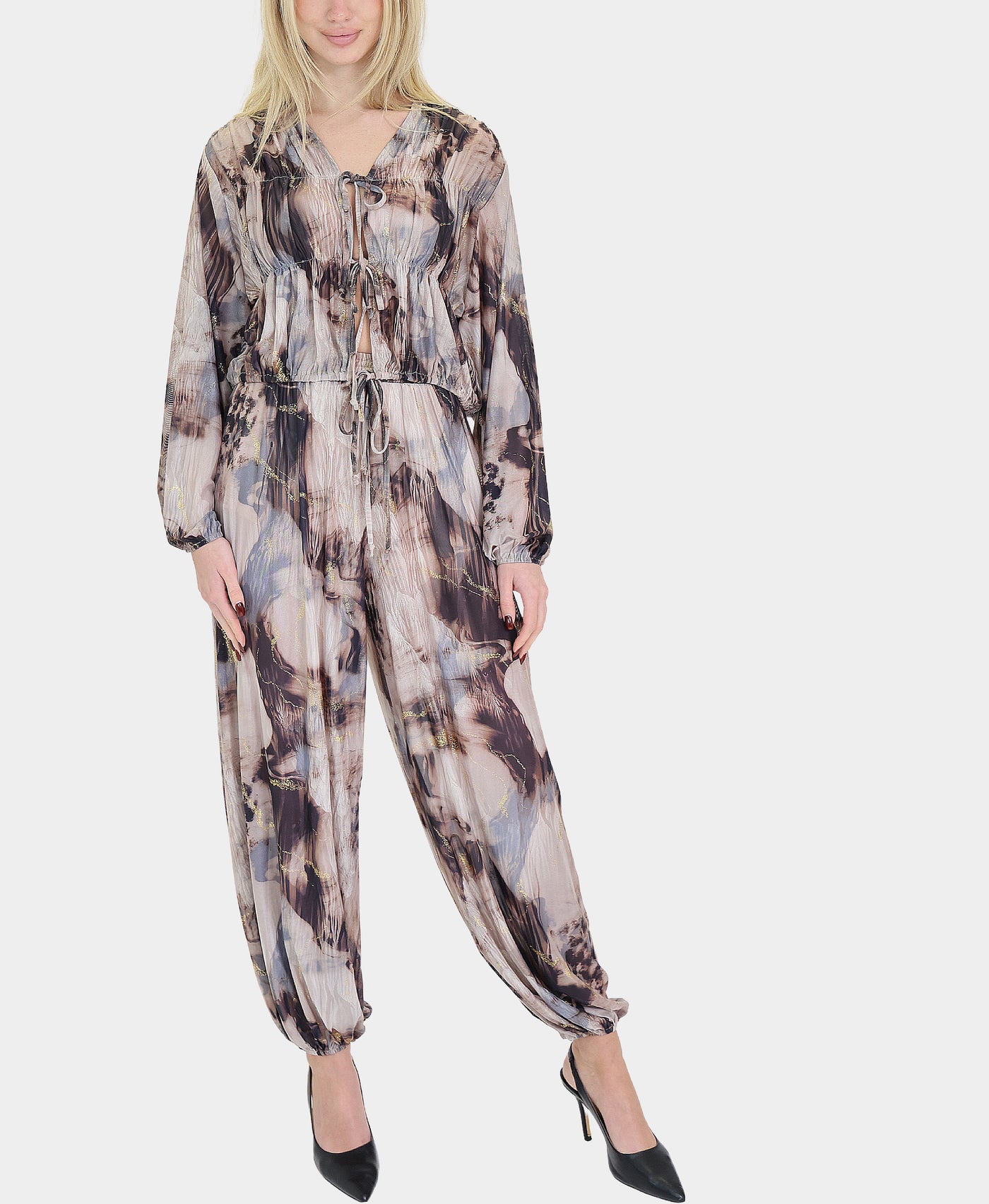 Printed Top w/ Front Ties view 3