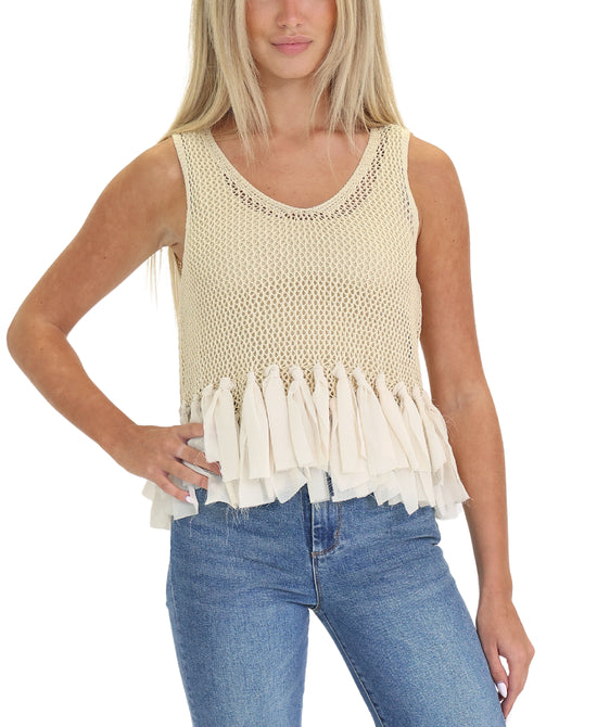 Crochet Knit Tank w/ Chiffon Tassels view 
