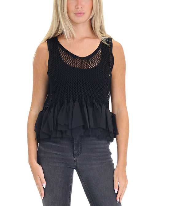 Crochet Knit Tank w/ Chiffon Tassels view 