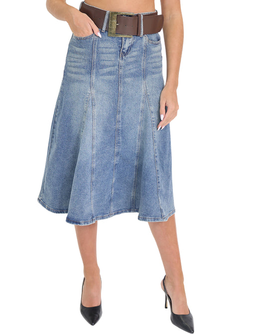Denim A-Line Midi Skirt view 