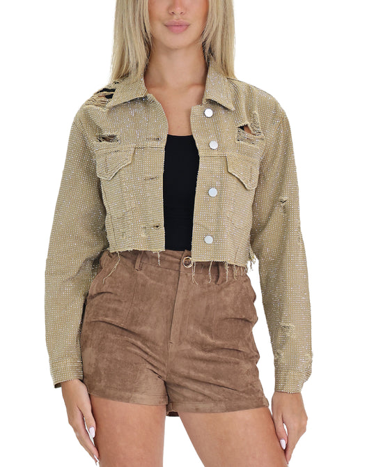 Cropped Denim Jacket w/ Crystals view 
