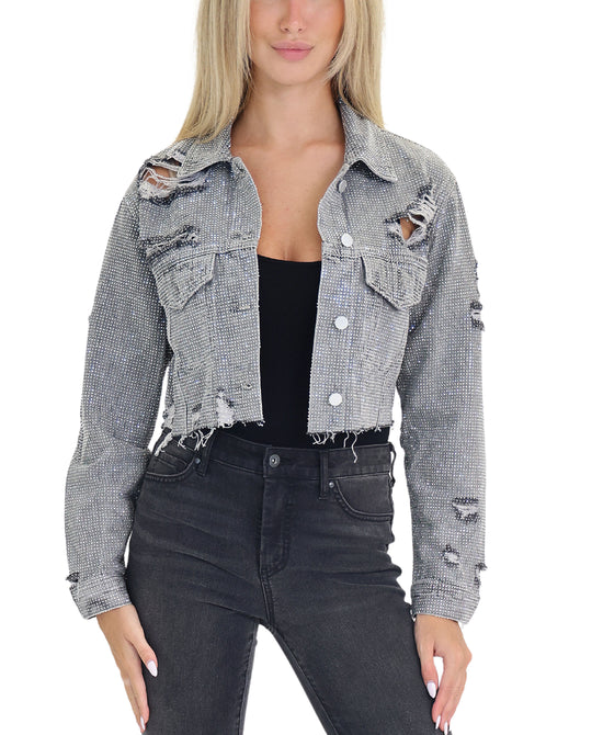 Cropped Denim Jacket w/ Crystals view 