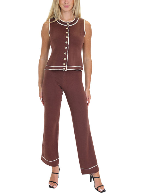 Contrast Knit Top & Pants Set- 2 Pc Set view 
