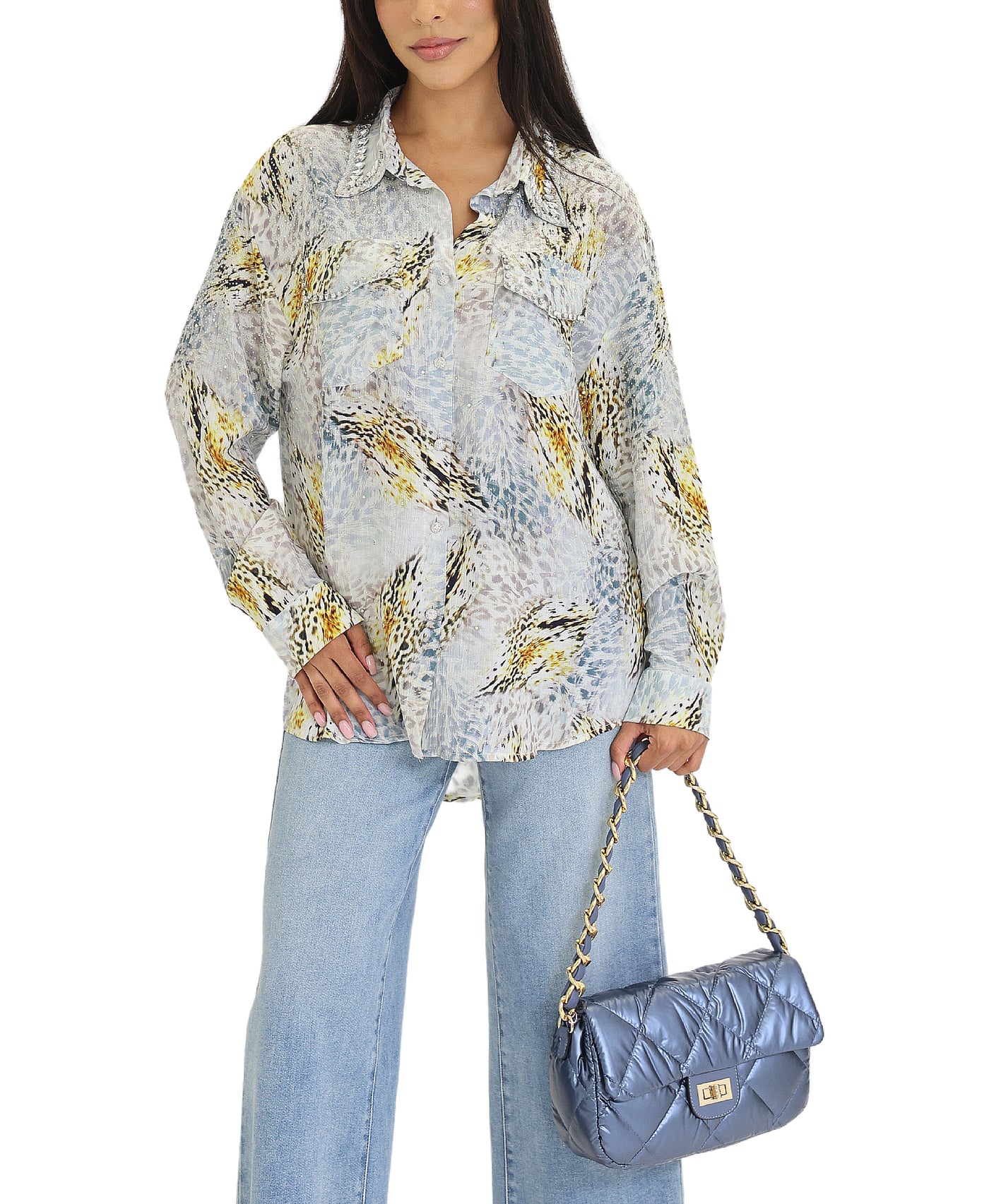 Animal Print Blouse w/ Crystals view 1