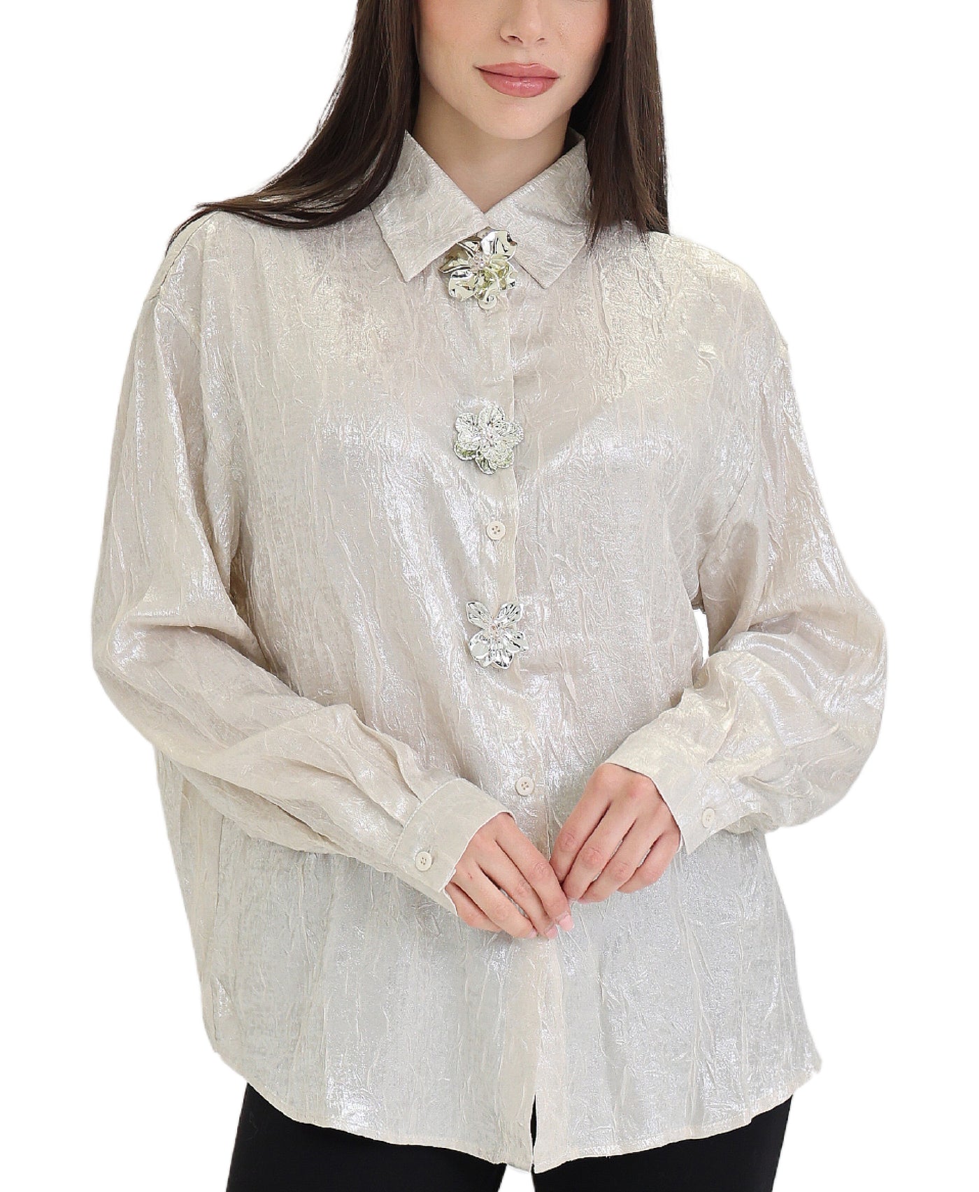 Crinkle Blouse w/ Flower Accents view 1