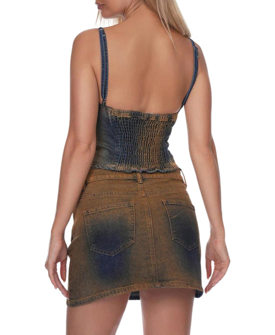 Rust Denim Skirt & Top Set- 2 Pc Set view 2