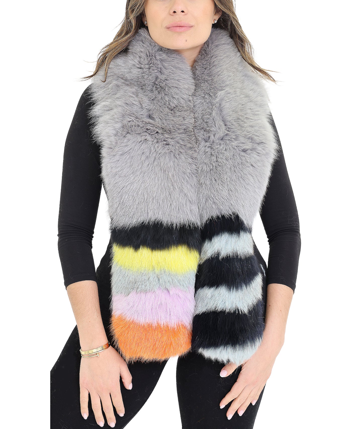 Fur Striped Scarf view 1