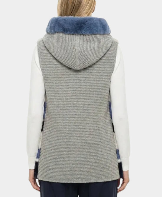 Fur Vest w/ Knit Back view 