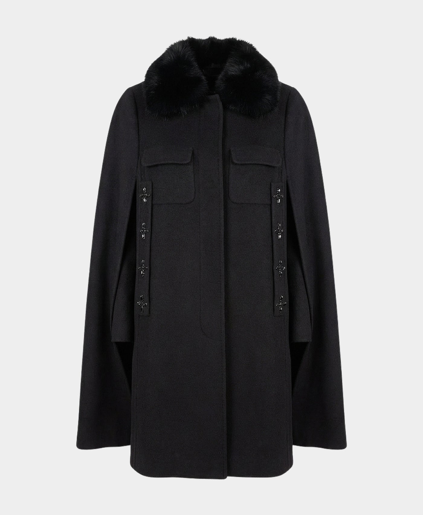 Cape w/ Jewel Detail & Fox Fur Trim view 3