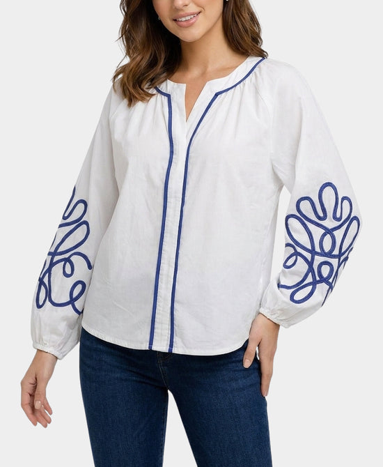 
Blouse w/ Swirl Detail in WHITE/BLUE view 1