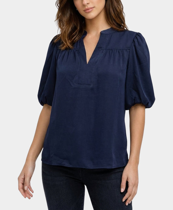 
Satin Blouse w/ Puff Sleeves in NAVY view 1