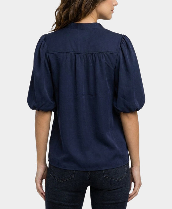 
Satin Blouse w/ Puff Sleeves in NAVY view 2