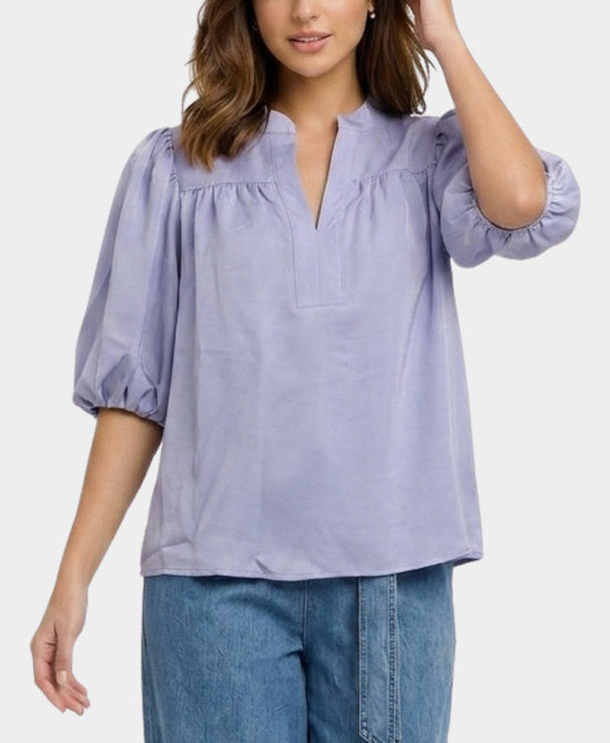 
Satin Blouse w/ Puff Sleeves in PERIWINKLE view 1